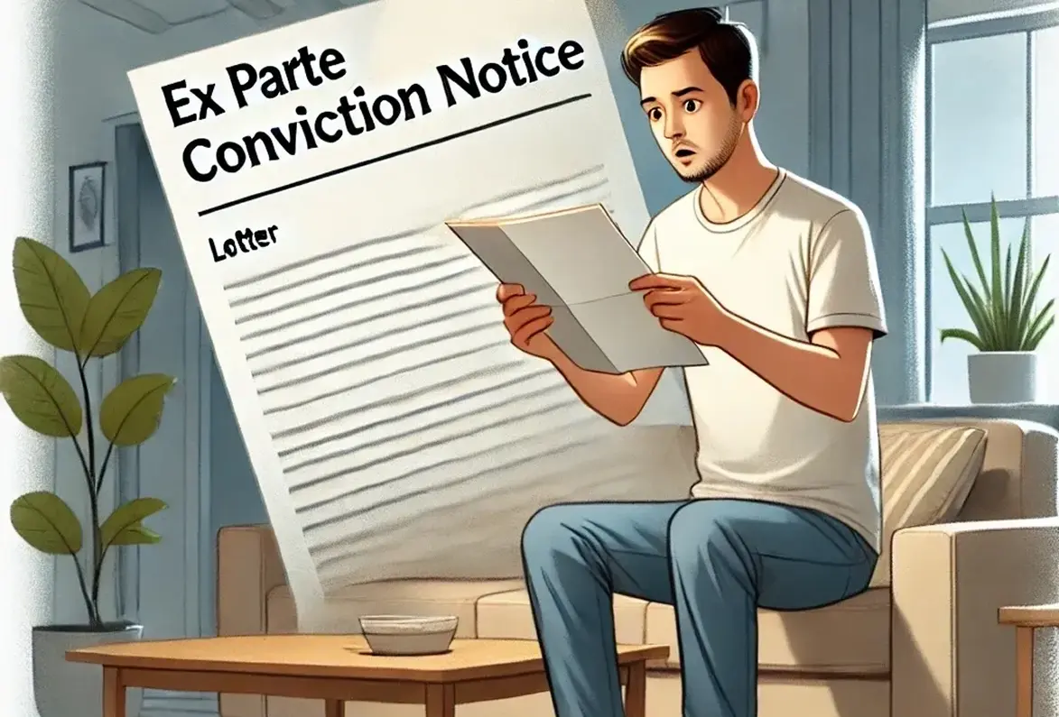 Man reading ex parte conviction notice letter.