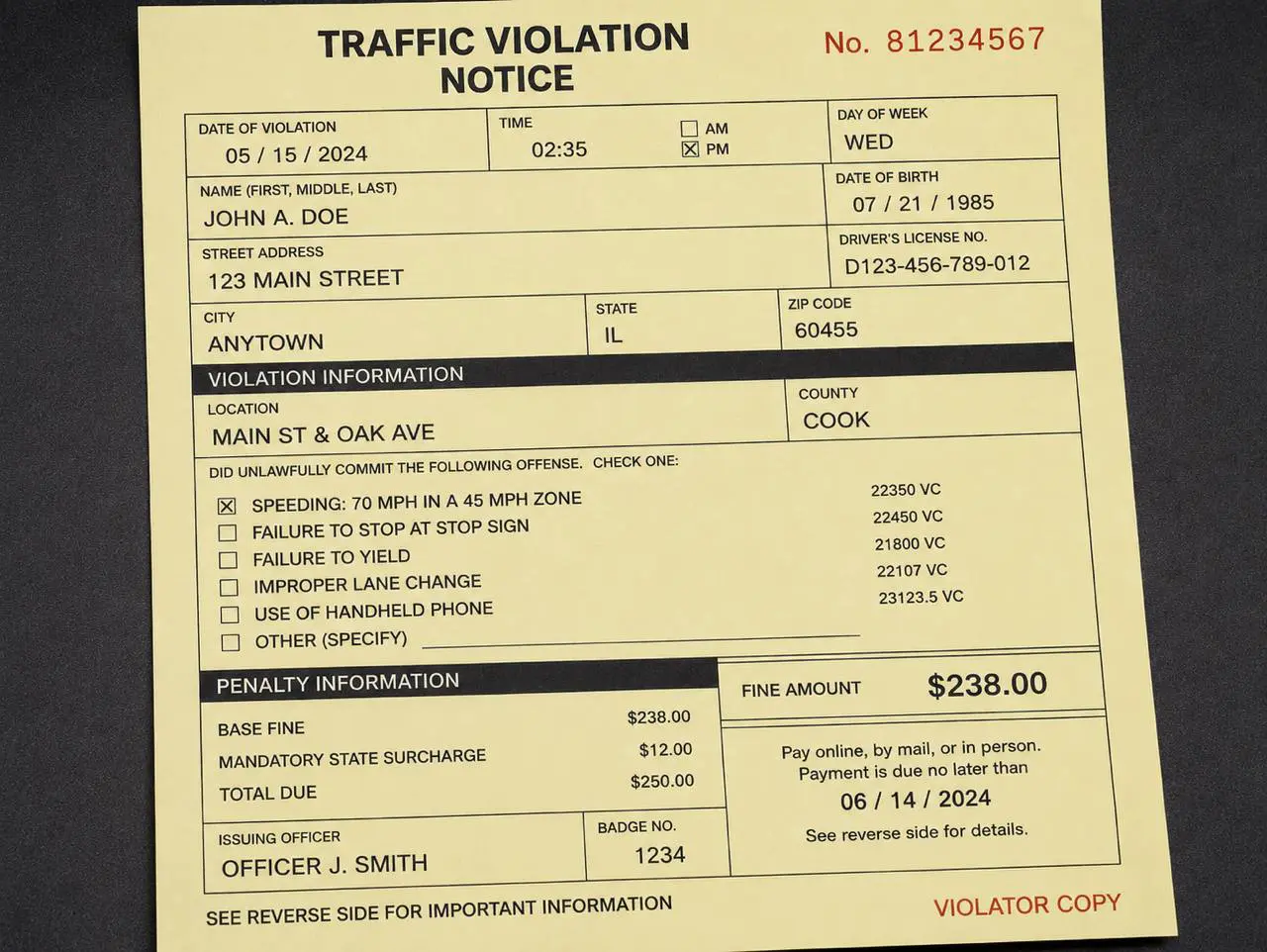 Bridgeview traffic lawyer Cook County traffic ticket notice